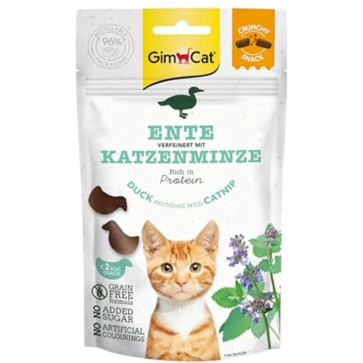 GimCat Crunchy Snacks Ente mit Katzenminze, Katzensnack, 50g