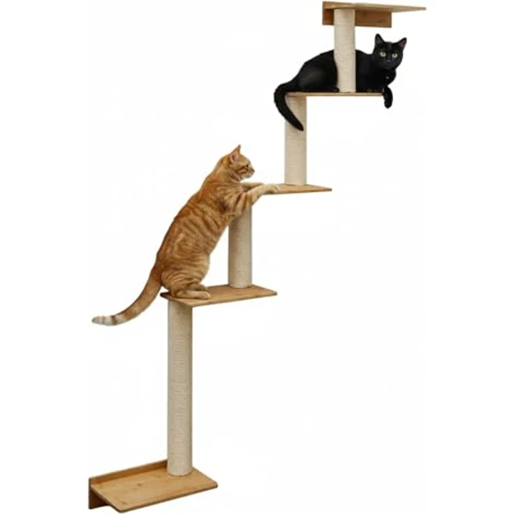 eyepower Kratzbaum zur Wandmontage Milo, 179 cm Katzenkratzbaum mit 5 Bambus Plateau, Sisalstamm, platzsparende Kletterwand für Katzen – Bild 1