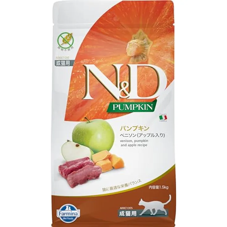 N&D Natural & Delicious Cat Pumpkin Wild & Apfel, Katzen-Trockenfutter mit Verdauungshilfe, 1,5 kg
