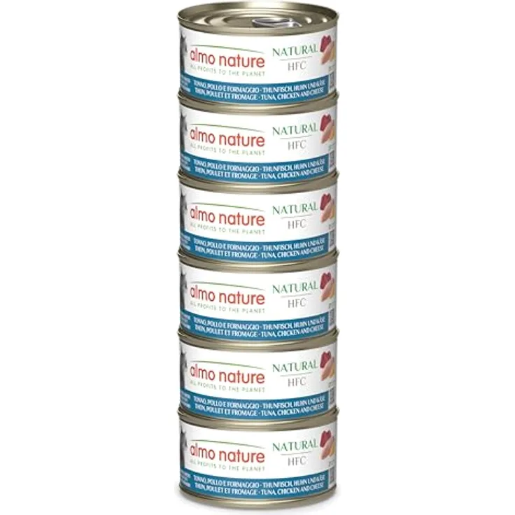 Almo Nature HFC Thunfisch, Huhn und Käse, Katzen-Nassfutter in Brühe, 6x70g