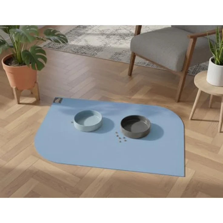 SANOZOO® Napfunterlage „Blatt“, beidseitig rutschfest & waschbar, Futtermatte für Hund & Katze, Made in Germany, Hellblau, 60 x 90 cm – Bild 1