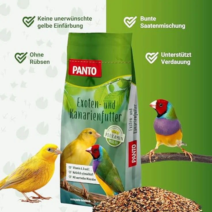 PANTO Kanarienfutter mit Pluramin, 25kg - artgerechte bunte Saatenmischung ohne Nüsse für Ziervögel – Bild 2