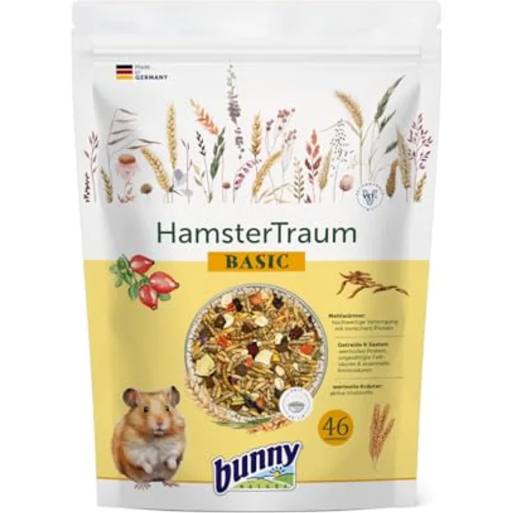 Bunny HamsterTraum Basic, 600 g Alleinfuttermittel für Zwerghamster, mit Mehlwürmern, Getreide & Saaten, balancierte Long-Life-Rezeptur, ideale Futtergröße
