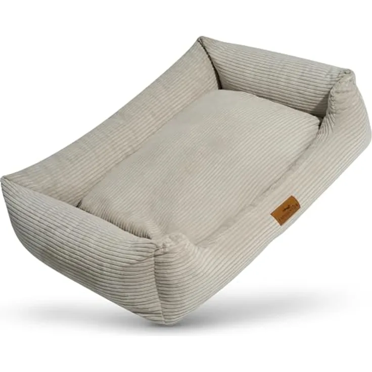 FREUDENTIER Orthopädisches Hundebett Cord, Waschbar, Ergonomisches Hundesofa mit herausnehmbarem Liegekissen, Beige, L