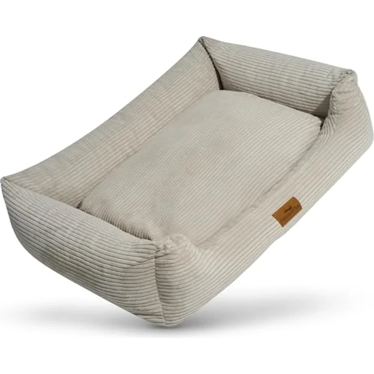 FREUDENTIER Orthopädisches Hundebett Cord, Waschbar, Ergonomisches Hundesofa mit herausnehmbarem Liegekissen, Beige, L – Bild 1