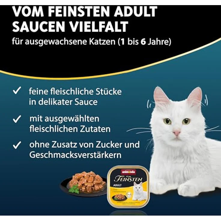 animonda Vom Feinsten Adult Saucen Vielfalt, Nassfutter für ausgewachsene Katzen, ohne Getreide und Zucker, 32 x 100 g, zarte Stückchen in köstlicher Sauce – Bild 2