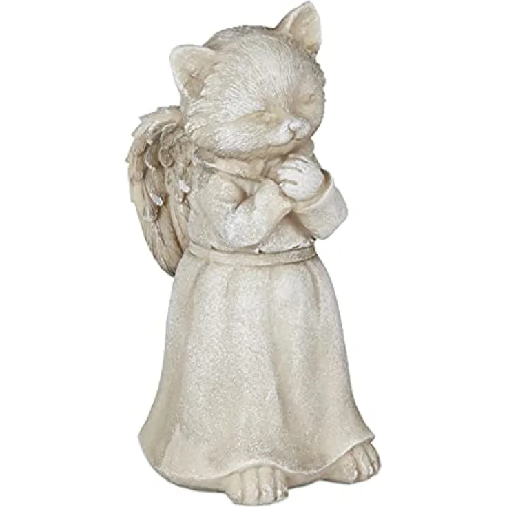 Relaxdays Grabschmuck für Katze, wetterfester Gedenkstein in Form eines Katzenengels, Creme, 18 x 8,5 x 9 cm