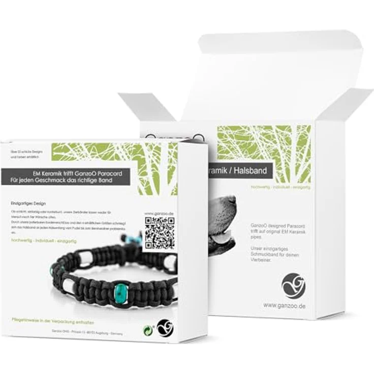 Ganzoo EM Keramik Halsband für Hunde, handgeflochtenes Paracord 550 Zierhalsband mit Zier-Perlen, Größe XS 26-32 cm, verstellbar, Apfelgrün Blume – Bild 2