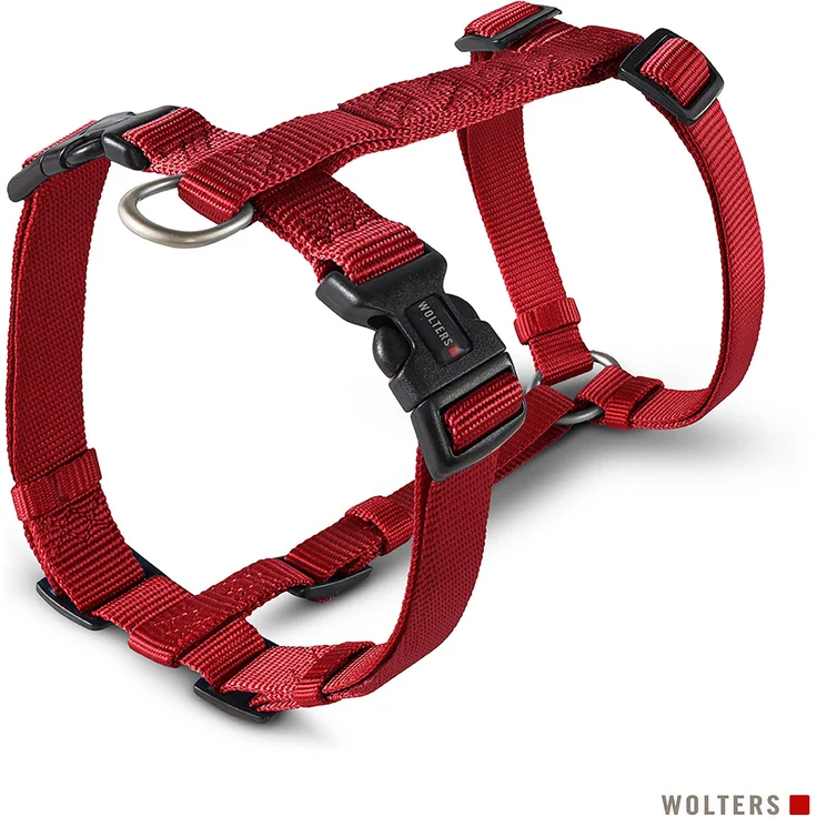 Wolters Professional Geschirr No Escape Gr.L, 100% Nylon, rotes Hundegeschirr mit zusätzlichem Bauchgurt, stufenlos verstellbar, inkl. Halsband + Leine
