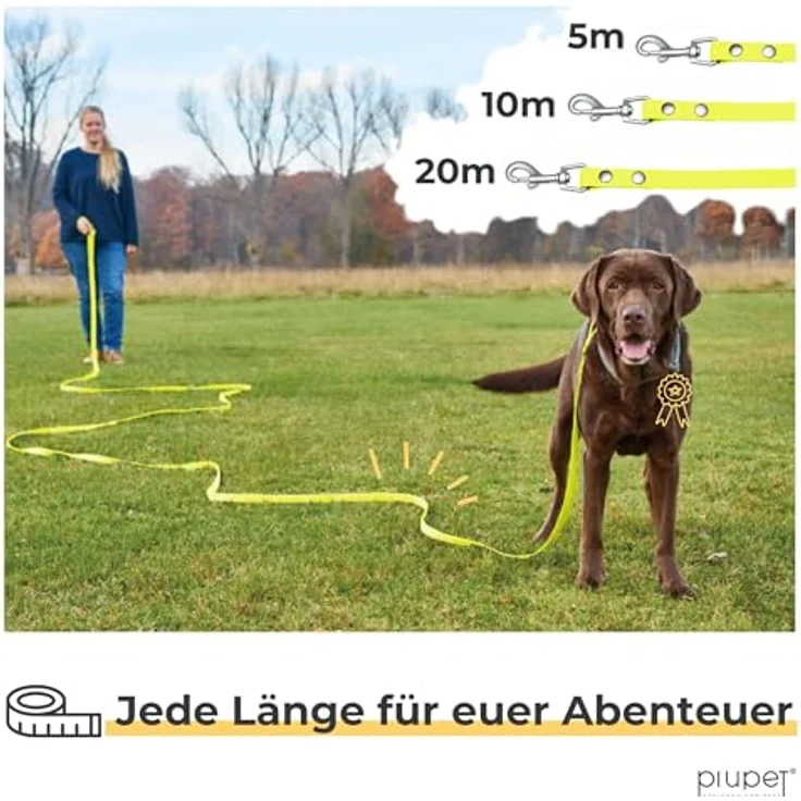 PiuPet® Schleppleine für Hunde, 5m/10m/20m, wasserabweisend, neongelb, robust und pflegeleicht, ideal für großes Hundetraining – Bild 3