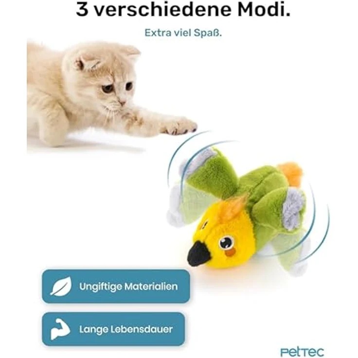 PetTec interaktives Plüschtier für Katzen, Papagei mit beweglichen Flügeln und Katzenminze, für stundenlangen Spielspaß – Bild 4