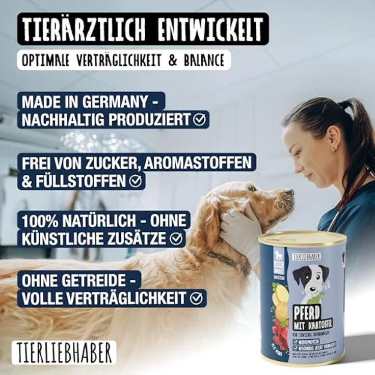 TIERLIEBHABER Hundefutter Nass 400g Pferd mit Kartoffeln, 94% Fleischanteil, ohne Gluten und Zusatzstoffe, von Tierärzten entwickelt – Bild 3