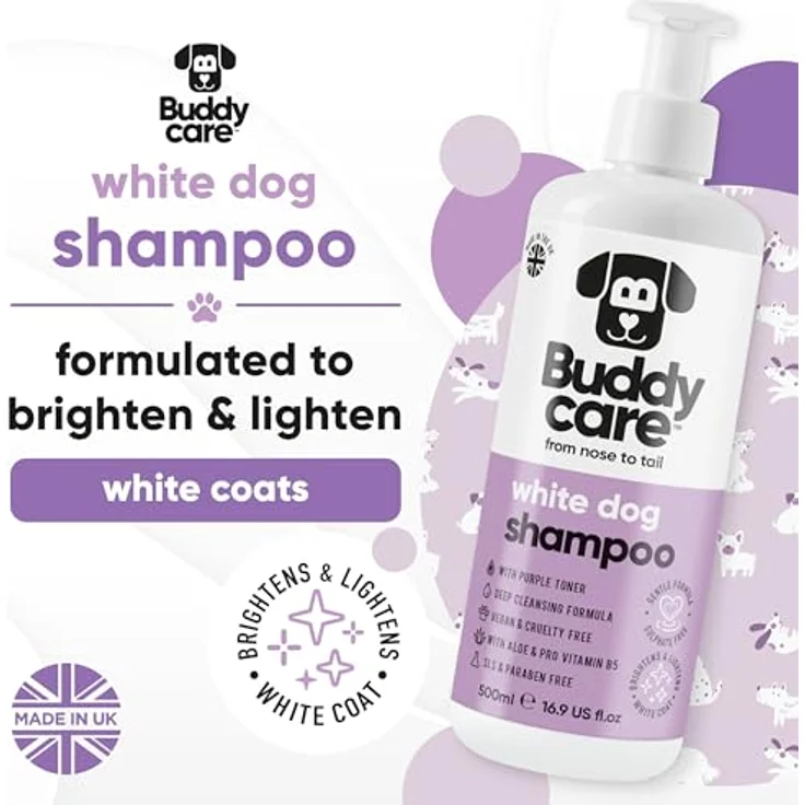 Buddycare Hundeshampoo Weißes Fell, aufhellendes Shampoo mit Aloe Vera und Pro-Vitamin B5, 500ml, für Tiefenreinigung und frischen Duft – Bild 2