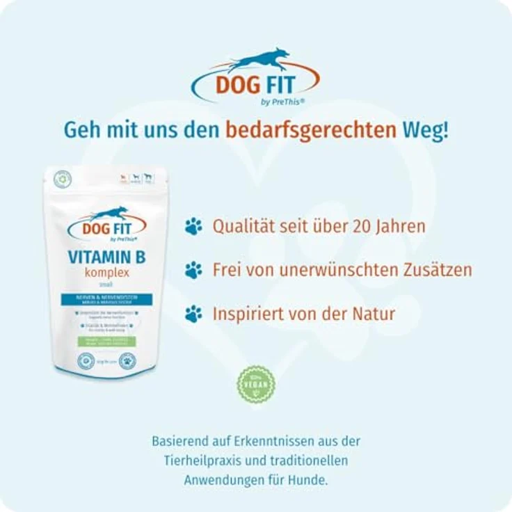 DOG FIT by PreThis® Vitamin B Komplex für Hunde, mit aktivem B12 (Methylcobalamin), vegan & ohne Zusätze, für normale Nervenfunktion, Energie & Vitalität, geeignet für Hunde bis 10kg, 60 Kapseln – Bild 3