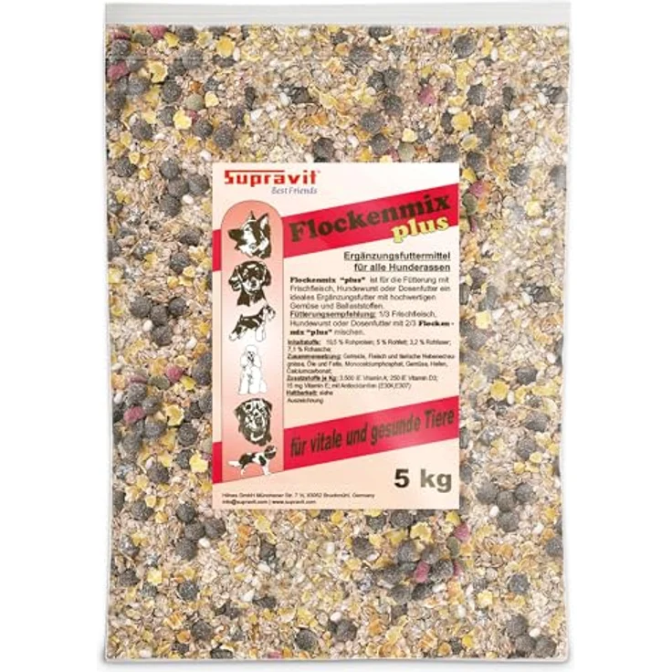 Supravit Flockenmix Plus für Hunde, 5kg schmackhafte Flockenmischung als Ergänzung zur Fleischfütterung, mit Trockengemüse und Vitaminen, hergestellt in Deutschland – Bild 1