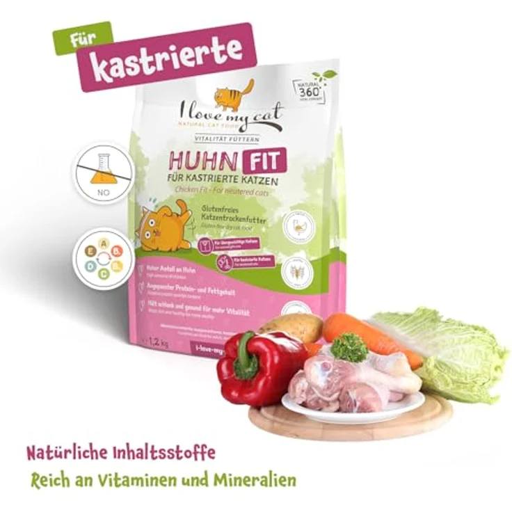 I love my cat NATURAL CAT FOOD I Love My Cat Trockenfutter mit Huhn (Light) für übergewichtige und sterilisiere Katzen, 1,2 kg, mit Taurin zur Immunstärkung und Harnwegsgesundheit – Bild 3