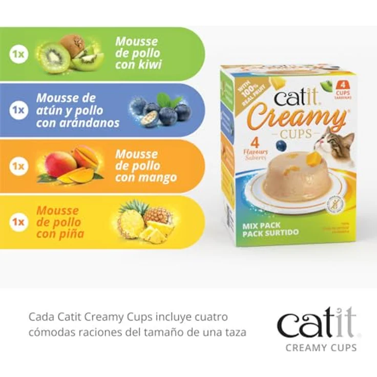 Catit Creamy Cups Mix-Pack, cremiges Mousse mit echten Fruchtstücken, 4x25g, getreidefrei – Bild 3
