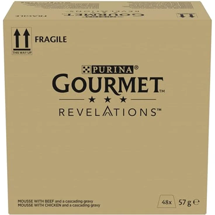 Gourmet Revelations Mousse, Katzenfutter nass in Sauce, Huhn & Rind, 48er Pack (48 x 57g), 100% komplett und ausgewogen, ohne Konservierungsstoffe – Bild 1