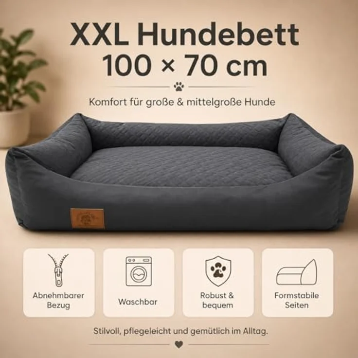 Odolplusz XXL Hundebett 100x70cm, wasserdichter Bezug, abnehmbar & waschbar, robuster Hundekorb für große und mittelgroße Hunde – Bild 3