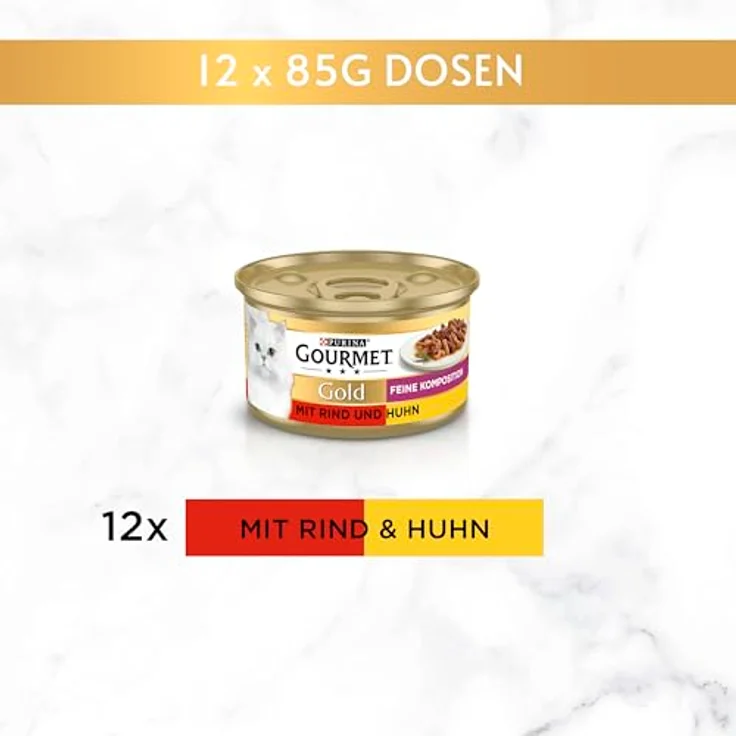 GOURMET Gold Feine Komposition, Katzen-Nassfutter mit Rind und Huhn, 12x85g – Bild 5
