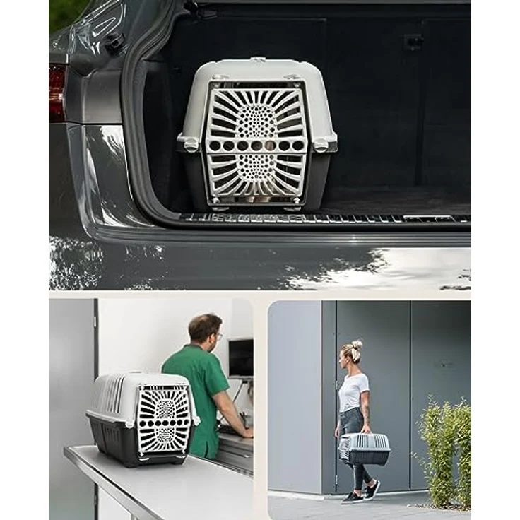 Lionto Transportbox aus Kunststoff, anthrazit - praktische Transportbox für Hunde und Katzen, B 36 x T 55 x H 36 cm, mit sicherem Schließsystem und guter Luftzirkulation – Bild 4