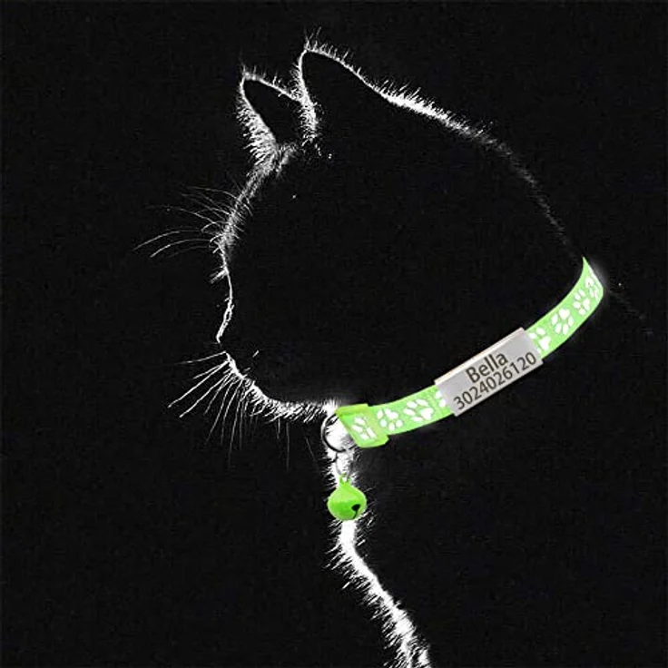 Senristar Personalisierte 2 Pack Reflektierende Katzenhalsbänder mit Breakaway Schnalle, Edelstahl Namensschild und Glocke, Verstellbar in Schwarz und Silber – Bild 4