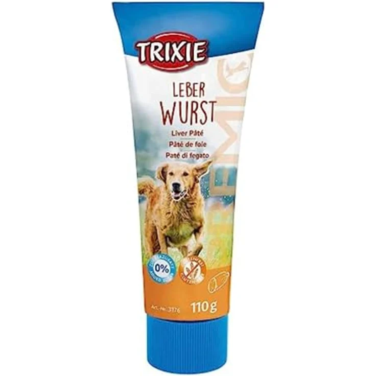 TRIXIE Premio Hunde-Leberwurst 110g, glutenfreie Premium Hunde-Leckerlis ohne Getreide & Zucker, hohe Proteinquelle für Training & Belohnung – Bild 1