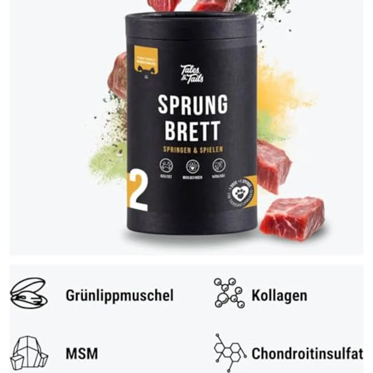 Tales & Tails Sprungbrett Funktionaler Snack für Hunde mit Lammmonoprotein, Grünlippmuschel, Kollagen, Allergiker geeignet, Getreidefrei - 1 Dose 325g – Bild 3