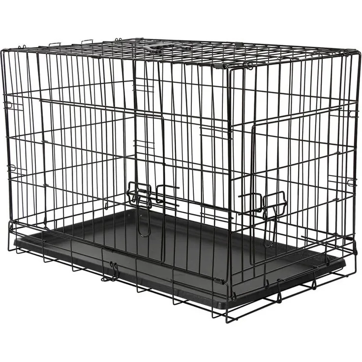 Melko Hunde-Transportbox, faltbare Autotransportbox aus rostbeständigem Eisendraht, mit großen Türen und Tragegriff, Schwarz/Silber