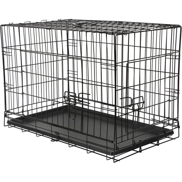 Melko Hunde-Transportbox, faltbare Autotransportbox aus rostbeständigem Eisendraht, mit großen Türen und Tragegriff, Schwarz/Silber