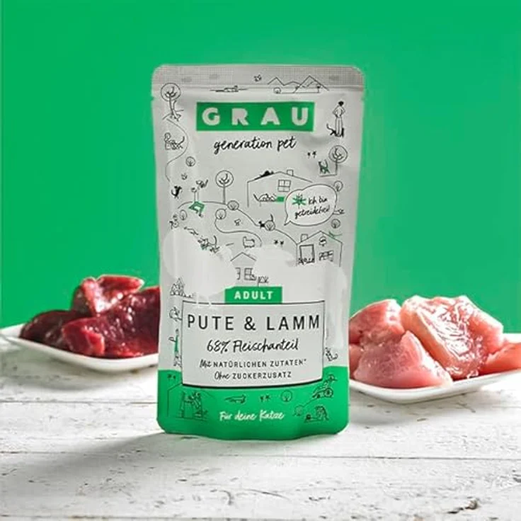 GRAU Nassfutter für Katzen - Pute & Lamm, getreidefrei, 16er Pack (16 x 125 g), leicht verdaulich und vitaminreich, für sensible Katzen – Bild 2