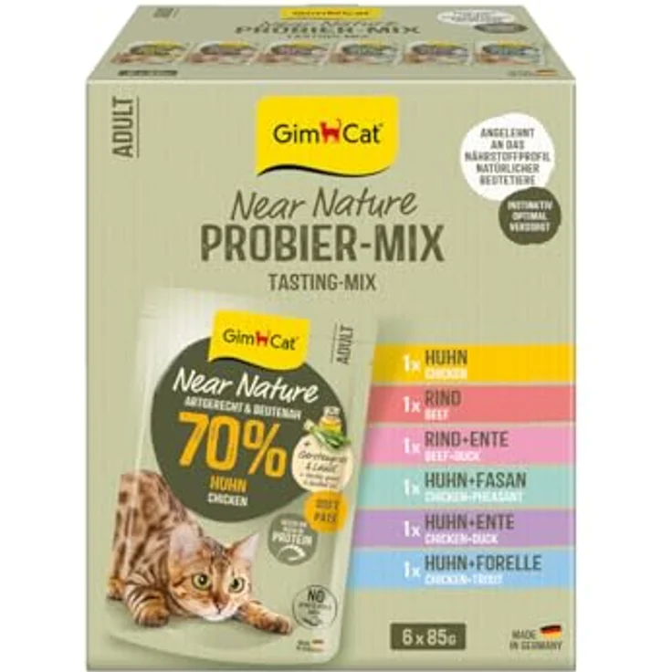 GimCat Near Nature Mix, Getreidefreies Katzen-Nassfutter mit 70% Fleisch, 6x85g – Bild 1