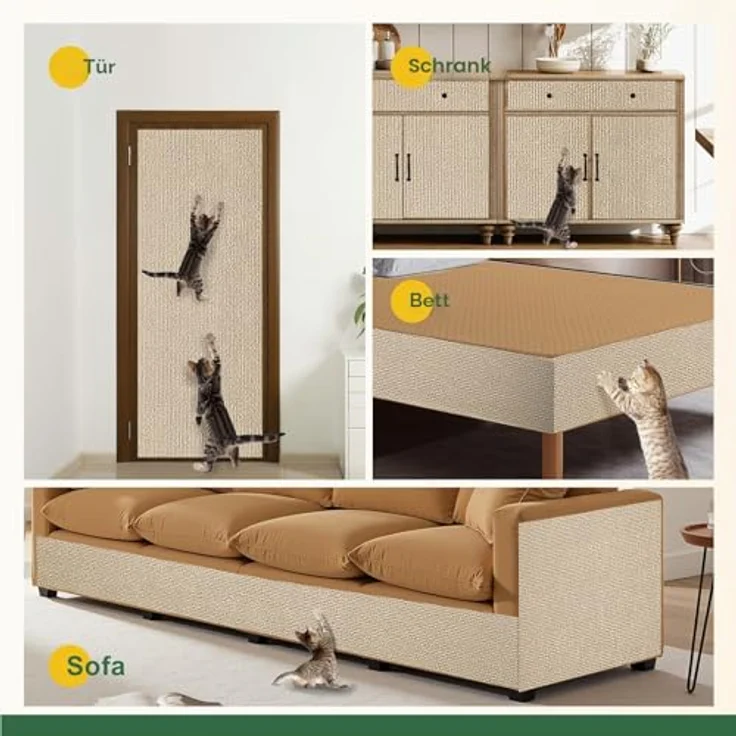 Gimars Selbstklebend Kratzmatte 200 × 40, mit Zusatz-Klebeband, DIY Kratzschutz Sofa Katze, Kratzbrett Katze, Katzen Kratzmatte, Kratzmatte für Wand & Möbel, Khaki – Bild 3