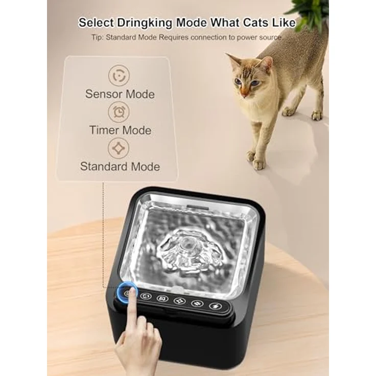 PLOOHT Trinkbrunnen für Katze, kabellos mit Bewegungsmelder, 3,2L, 4000mAh Akku, leise Pumpe und Doppel Filtersystem, Schwarz – Bild 3