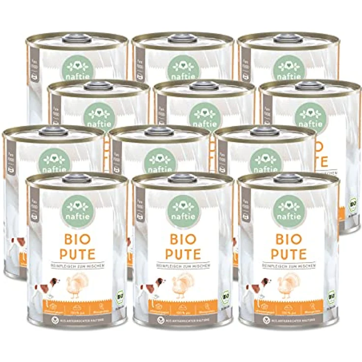 naftie Bio Hundefutter 100% Bio-Pute Reinfleischdosen, glutenfreies Nassfutter für Hunde, 12x 400g Sparpaket, ideal zum Mischen für Allergiker – Bild 1