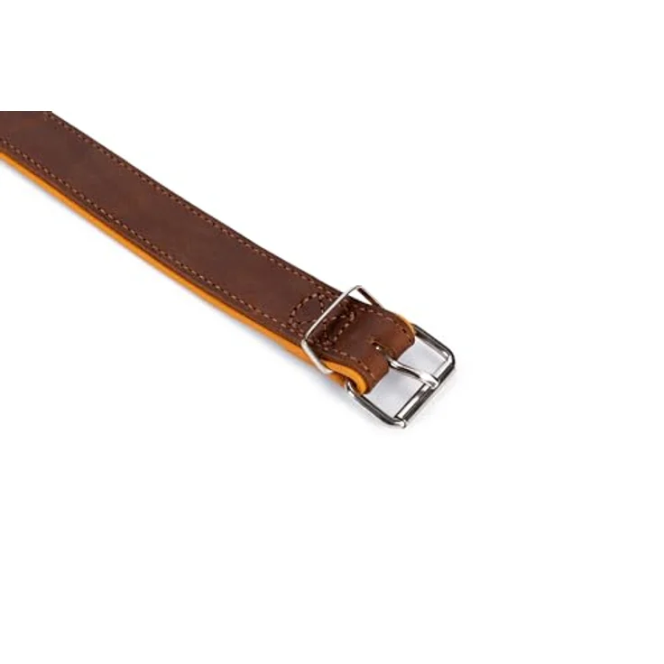 Karlie Rondo Hundehalsband, Breit, Braun/Cognac, Leder mit weichem Nappaleder und verchromten Beschlägen, 57x3,2 cm – Bild 3