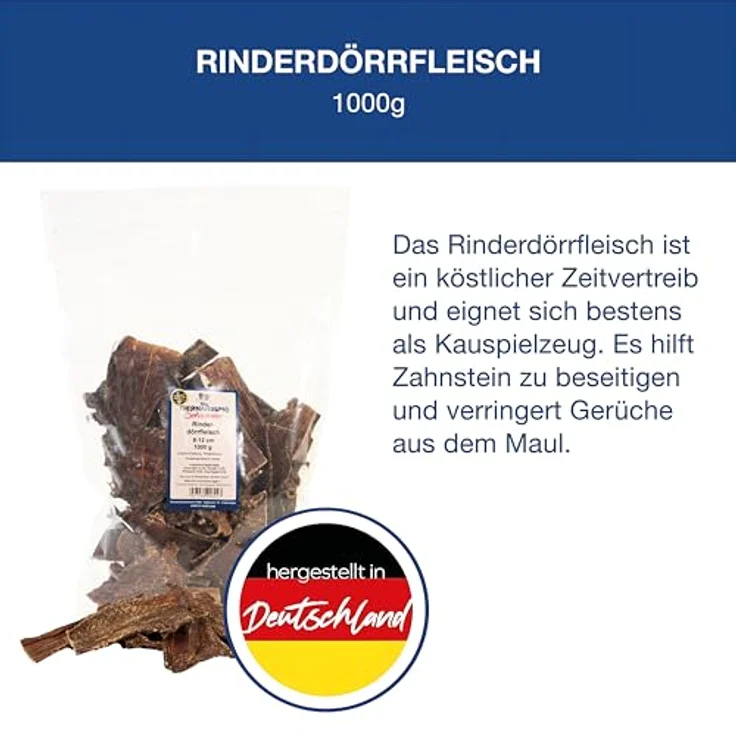 Tiernahrung Schwenner Rinderdörrfleisch für Hunde, 8-12 cm Kaustangen, 1000g, natürliches Leckerli zur Zahnpflege, getreidefrei, ohne Zucker, Made in Germany – Bild 3