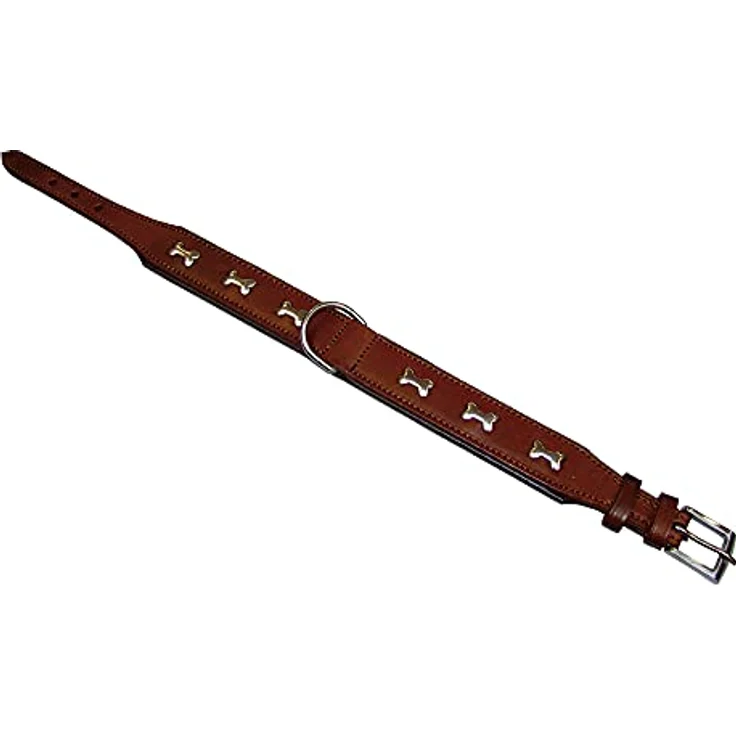 Nobby Hunde-Halsband Leder Halsband Cerro cognac/braun, Büffelleder, genäht, Knochenform Besatz – Bild 2