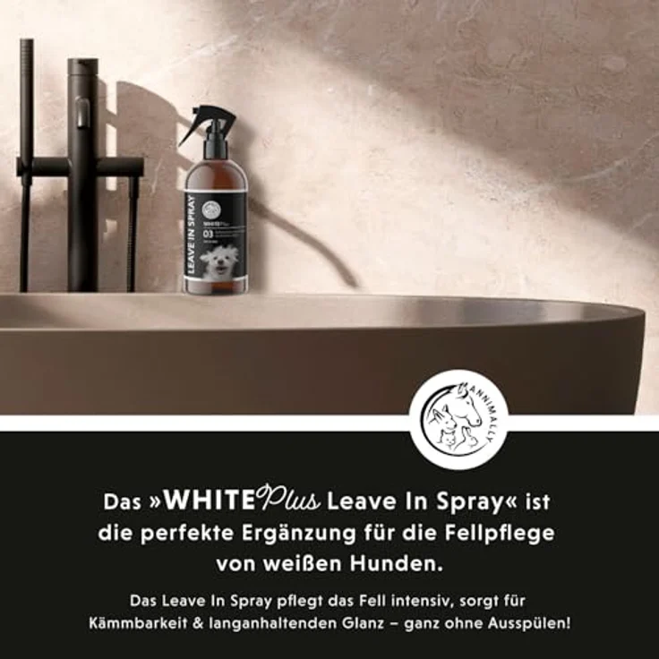 Annimally White Plus Leave-In Spray, Natürliche Kämmhilfe & Glanzspray mit Anti-Gelb Effekt, ph-neutrales Kämmspray für weiße Hunde, 500 ml – Bild 2