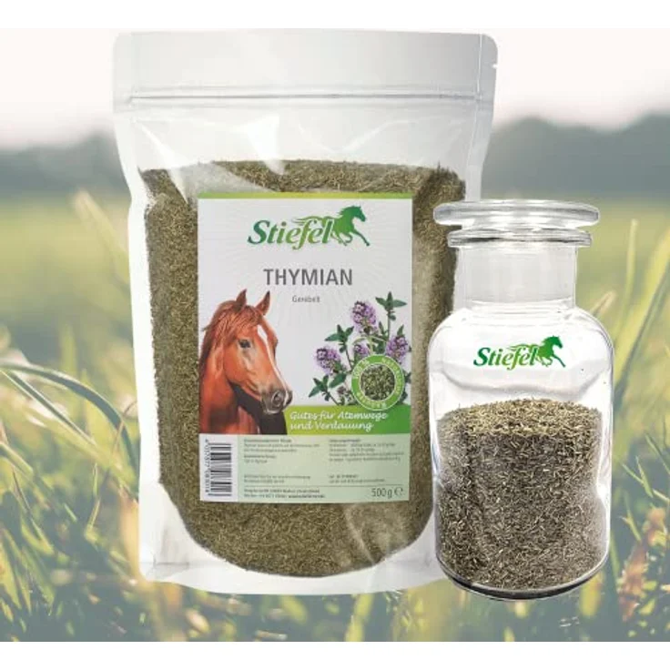 Stiefel Thymian 500g – Einzelfuttermittel für Pferde, gerebelte Thymian-Kräuter zur Unterstützung von Atemwegen und Verdauung – Bild 2