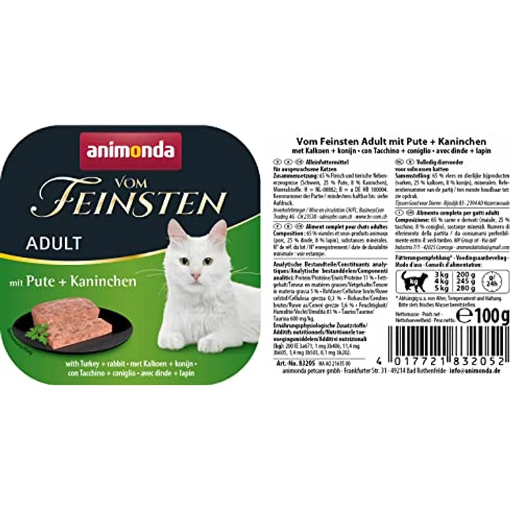 animonda vom Feinsten Adult Pute + Kaninchen, Getreidefreies Nassfutter für Katzen, 32x100g – Bild 2