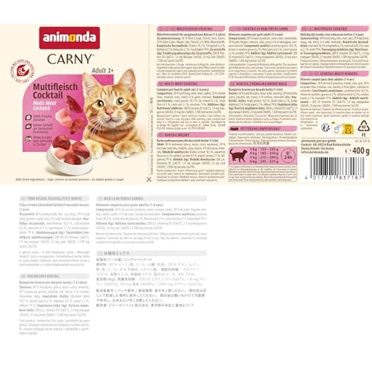 animonda Carny Adult Multi-Fleischcocktail, Katzen-Nassfutter mit Huhn, Rind und Wild, 6x400g, ohne Soja und Zucker – Bild 7
