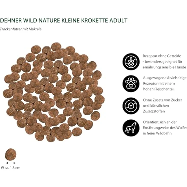Dehner Wild Nature Hundefutter Meeresküste, getreidefreies Trockenfutter für ausgewachsene Hunde, Kroketten mit Makrele, 4 kg – Bild 2