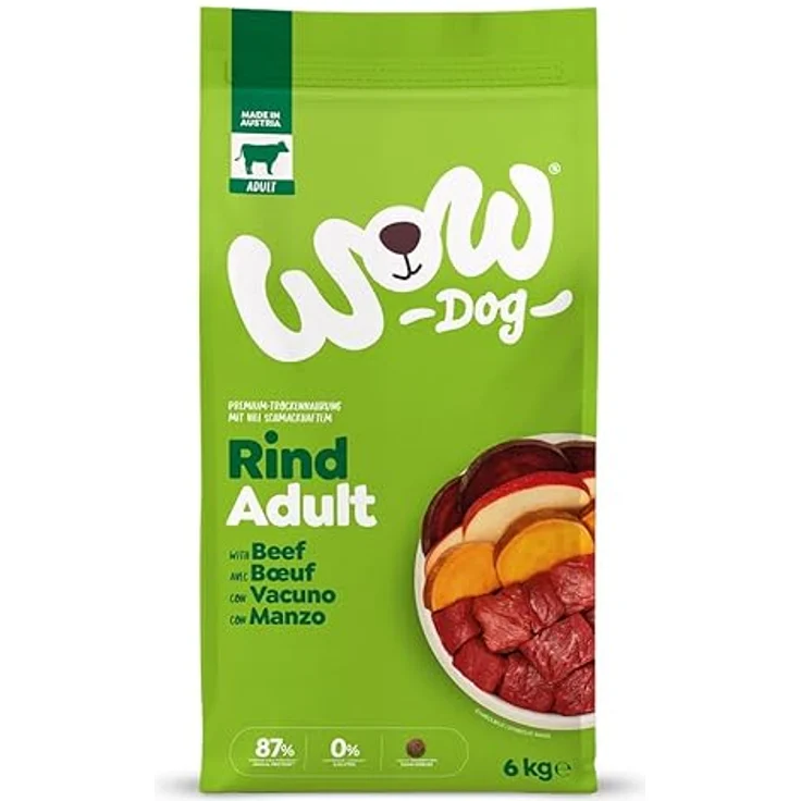 WOW Adult Rind - Trockenfutter für Hunde, Sparpaket 2 x 6 kg, Getreidefrei, Mono-Protein, mit Obst und Gemüse – Bild 1