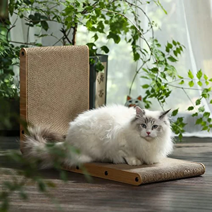FUKUMARU Kratzbrett Katzen, 68 cm hohe L förmige Kratzpappe für Katzen, widerstandsfähig Katzenkratzbrett mit Ballspielzeug, Katzen Kratzmöbel aus hochwertiger Karton für Wand und Ecke, Groß – Bild 10