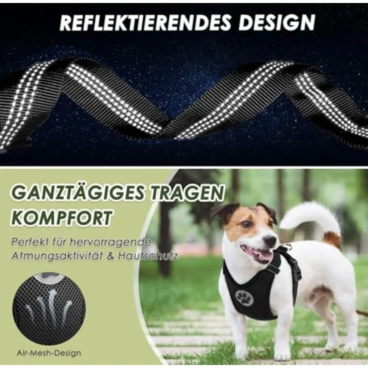 SlowTon Hundegeschirr mit Sicherheitsgurt für Auto, Doppellagiges atmungsaktives Latex-Netzgewebe, Schwarz, Größe S – Bild 5