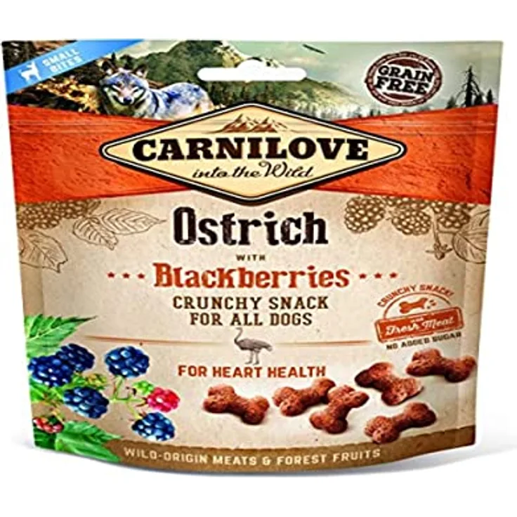 CARNILOVE Canine Crunchy Snack Strauß mit Brombeeren, 6 x 200 g Box, gesunde Hundesnacks für kräftige Haustiere