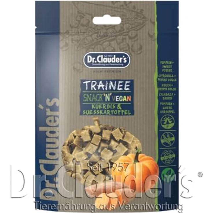 Dr.Clauder's Trainee Snack Vegan Kürbis & Süßkartoffel, proteinreiche, getreidefreie Hundesnacks mit Erdnussbutter, 80g Frischebeutel – Bild 4
