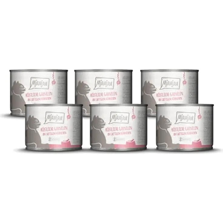 MjAMjAM Premium Nassfutter für Katzen, köstliche Garnelen an saftigem Hühnchen, getreidefrei, 6er Pack (6 x 200 g) mit extra viel Fleisch