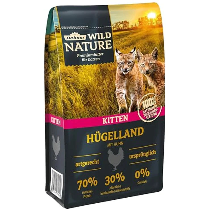 Dehner Wild Nature Katzenfutter Kitten Hügelland, getreidefreies Trockenfutter mit Huhn, für junge Katzen, 1.5 kg – Bild 1